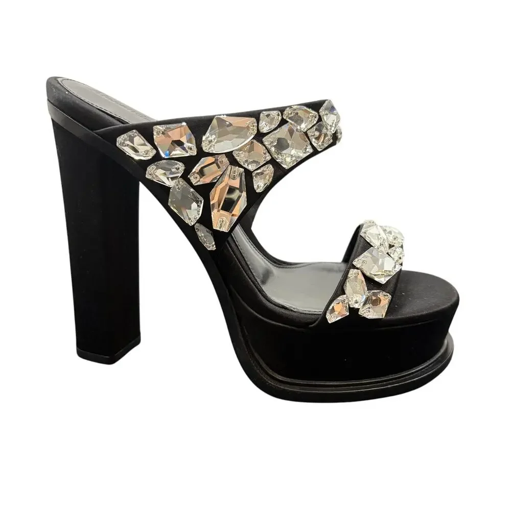 Alexander McQueen Platform Sandal Block Heel Rhinestone Party Evening Formal 8.5